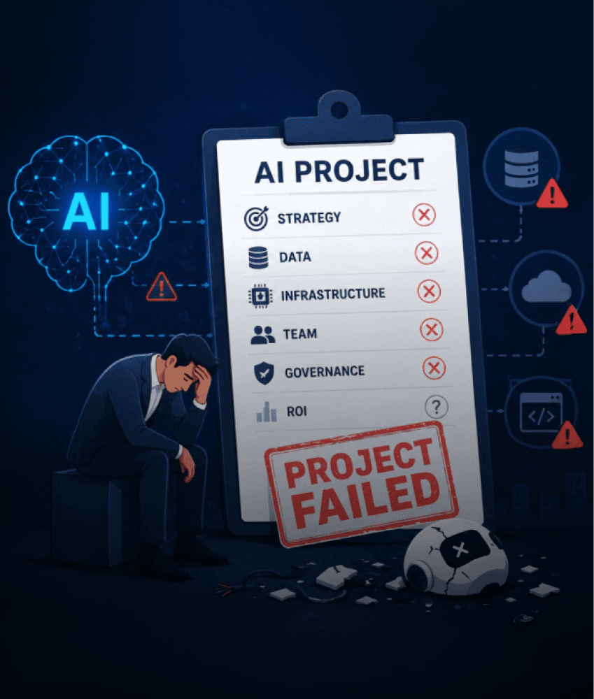Business leaders reviewing AI project planning, data readiness, and integration roadmap